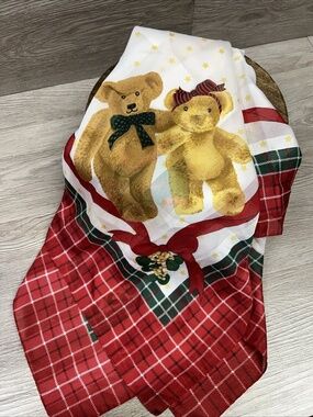 Vintage 60s Baar Beards Holiday Bears Sheer Hand Rolled Square Scarf 35”x 35”